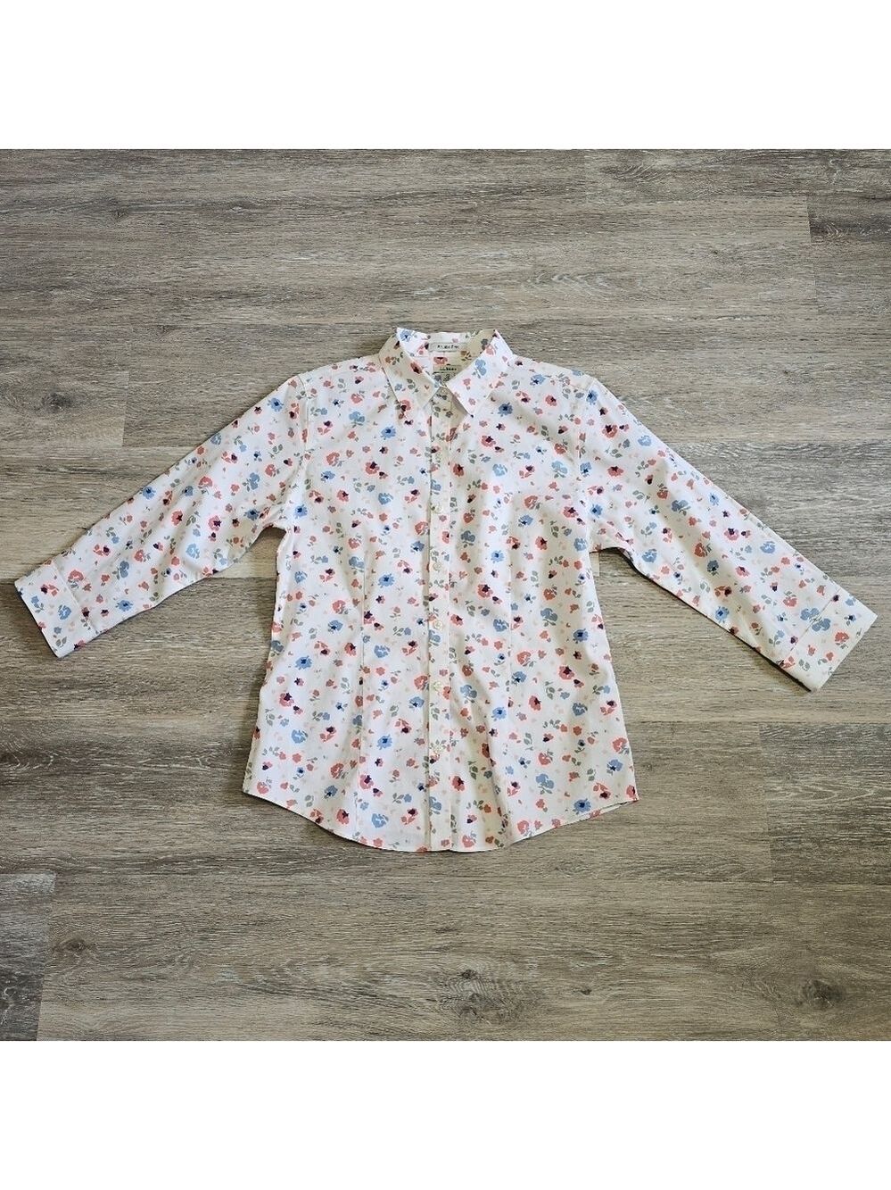 L.L. Bean Floral Wrinkle-Free Pinpoint Oxford Shirt